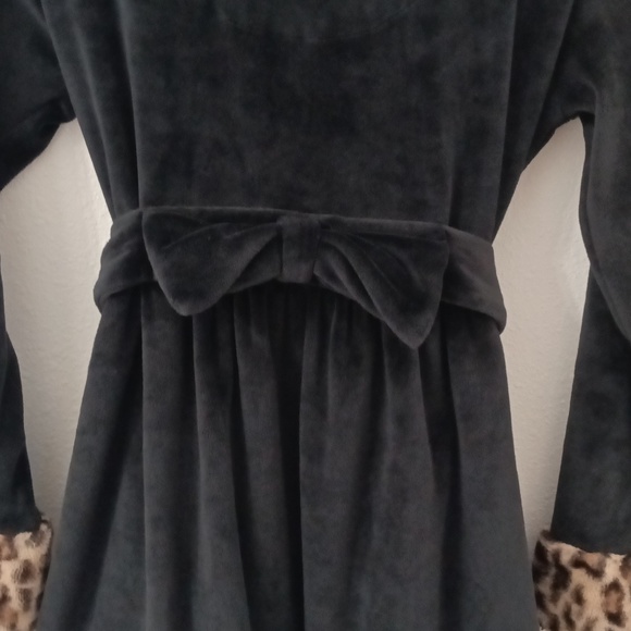 Betsey Johnson Velour Black W/ Leopard Faux Fur Trim Wrap Tie Robe Size L - Picture 4 of 7